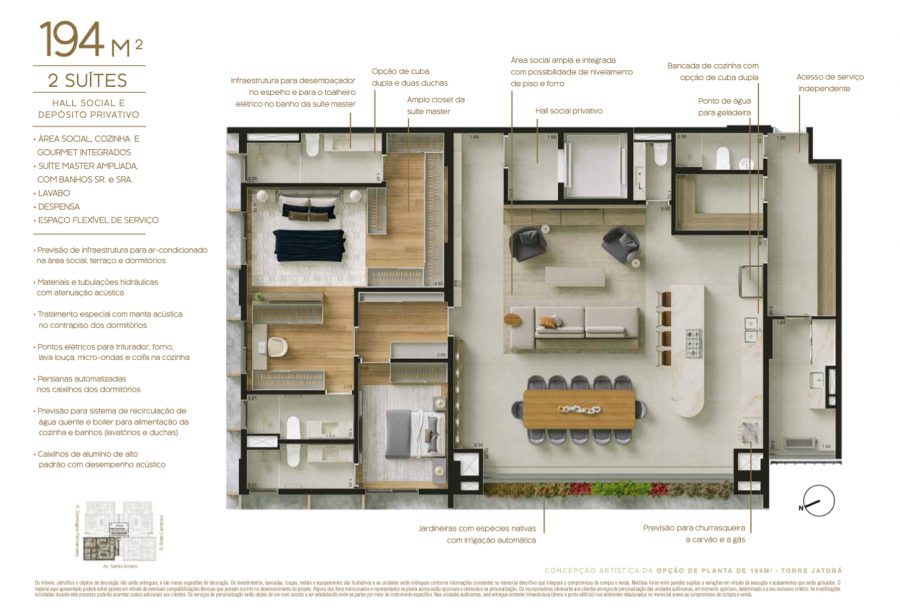 Concepção artística da opção de planta de 194 m² - Torre Jatobá