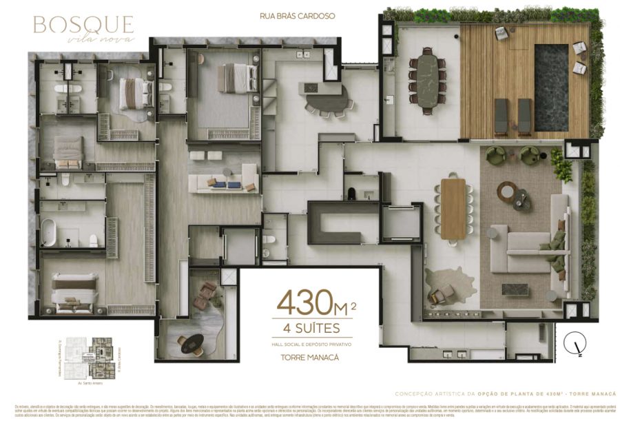 Concepção artística da opção de planta de 430 m² - Torre Manacá