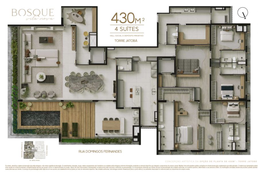 Concepção artística da opção de planta de 430 m² - Torre Jatobá