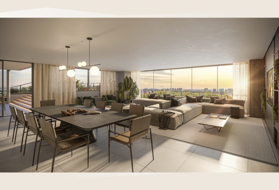 Concepção artística do living da penthouse - Torre Manacá