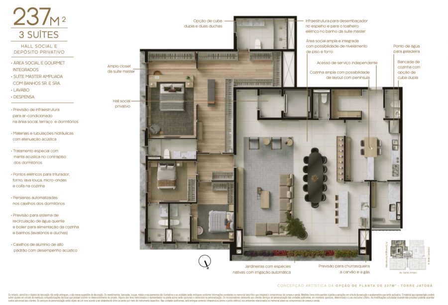 Concepção artística da opção de planta de 237 m² - Torre Jatobá