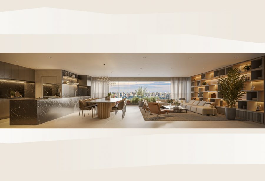Concepção artística da opção do living do apto. de 237 m²