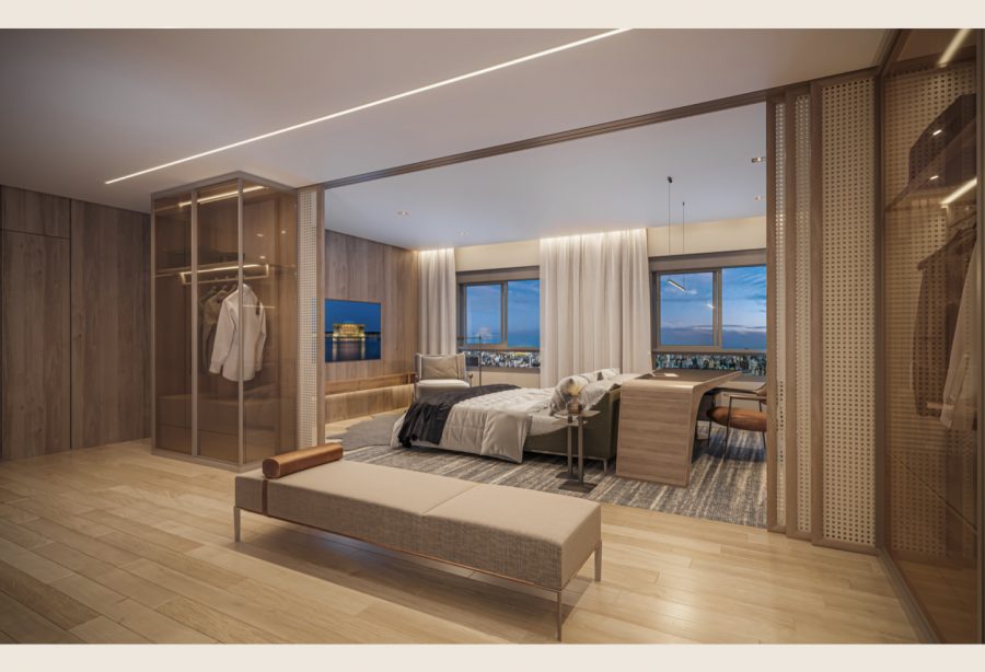 Concepção artística da opção da suíte master ampliada do apto. de 237 m²