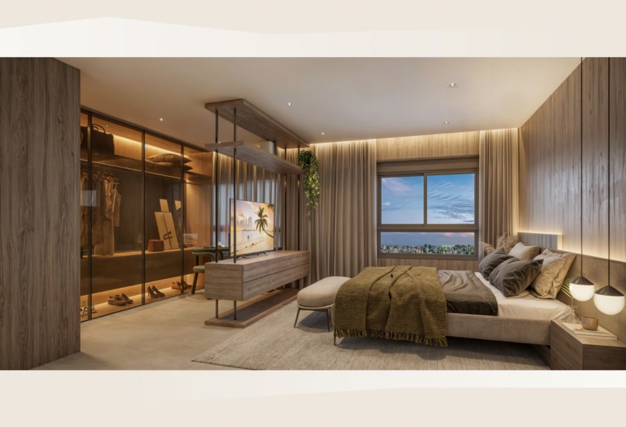 Concepção artística da opção de suíte master ampliada do apto. 194 m²